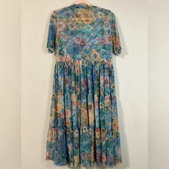 Johnny Was Florentina Mesh Tiered Slip Dress Multi Floral Size Medium - Picture 7 of 16